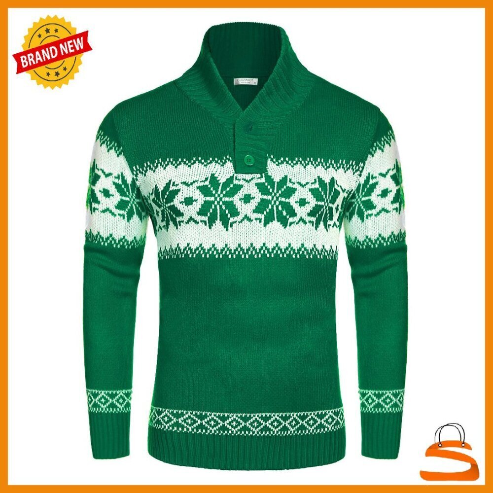 Men's Ugly Christmas Sweater Snowflake Pullover Knit Casual Holiday